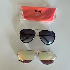 Two pair of Quay high key aviator sunglasses with case and cleaning cloth